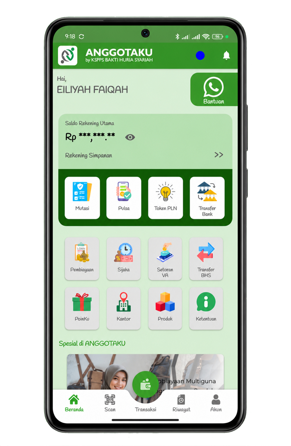 Tampilan terbaru aplikasi Anggotaku pada telepon genggam